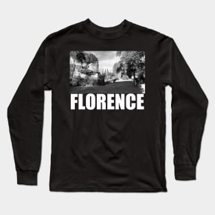 Florence Black and White Photography Travel Landscape (white text) Long Sleeve T-Shirt